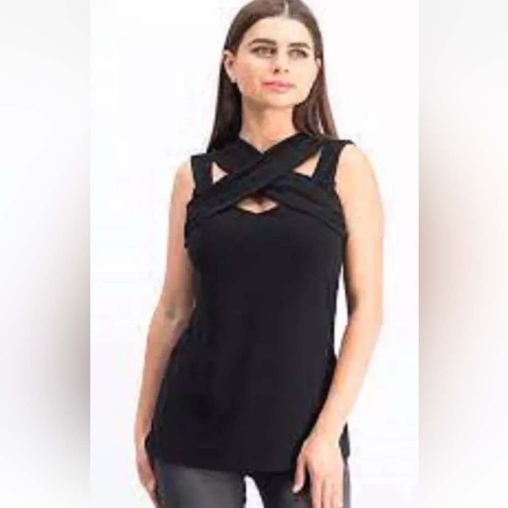 INC Women's Deep Black Crisscross Cutout Front Heritage Party Blouse Top, NWT
